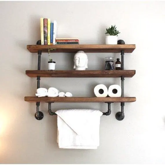 Bath Towel Holder Three Shelves Metal Pipe Bath Towel Holder with Shelves