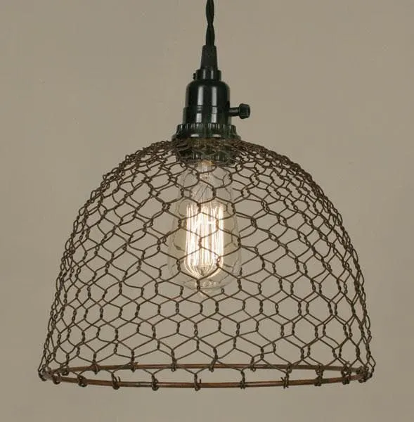Chicken Wire Dome Pendant Light - Primitive Rust