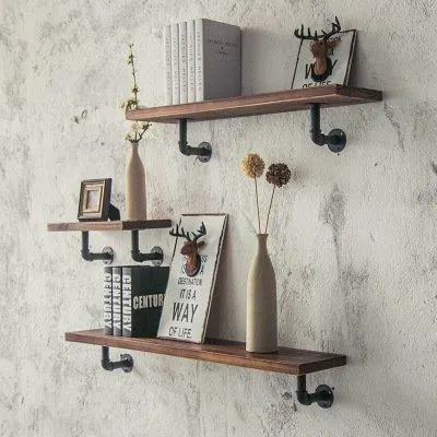 Metal Pipe Shelves 90 Degree Pipe Bracket Farmhouse Wooden Shelf Set