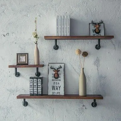Metal Pipe Shelves 90 Degree Pipe Bracket Farmhouse Wooden Shelf Set
