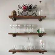 Metal Pipe Shelves Straight Arm Pipe Bracket Farmhouse Wooden Shelf Set