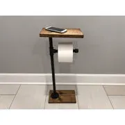Metal Toilet Paper Holder Standing Toilet Paper Holder with Wooden Shelf