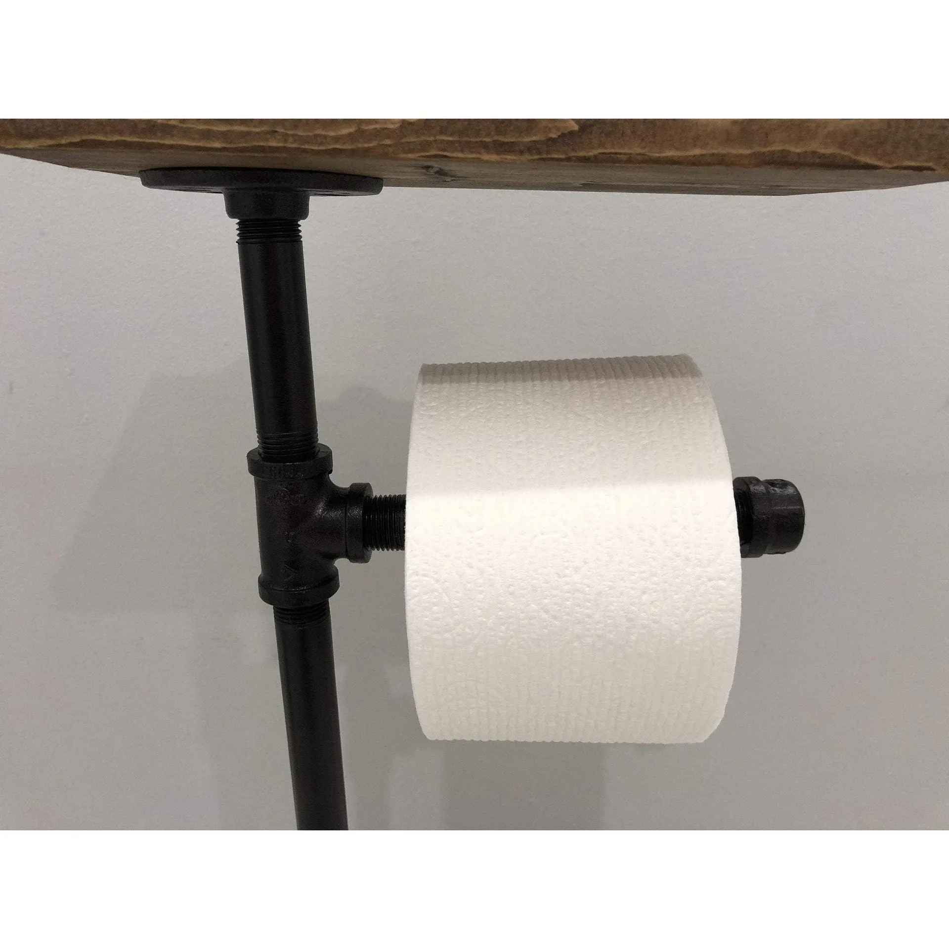 Metal Toilet Paper Holder Standing Toilet Paper Holder with Wooden Shelf