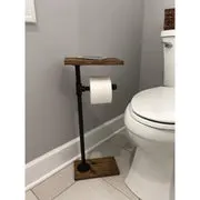 Metal Toilet Paper Holder Standing Toilet Paper Holder with Wooden Shelf