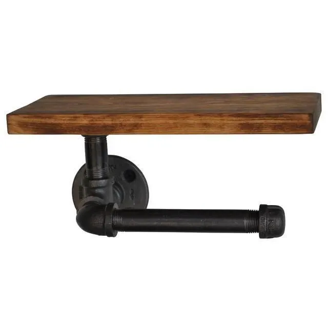 Metal Toilet Paper Holder With Wood Metal Pipe Toilet Paper Holder