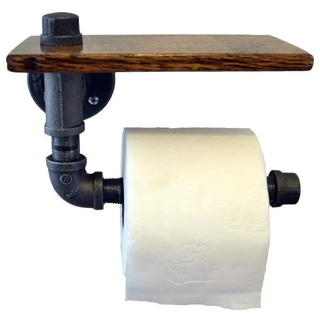 Metal Toilet Paper Holder With Wood Metal Pipe Toilet Paper Holder